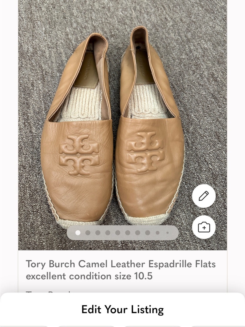 Tory Burch Camel Leather Espadrille Flats very excellent condition